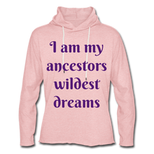 Load image into Gallery viewer, Ancestors Lightweight Terry Hoodie w/ purple letters - cream heather pink