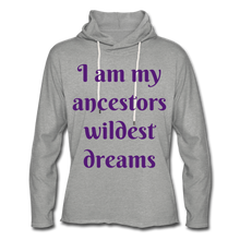 Load image into Gallery viewer, Ancestors Lightweight Terry Hoodie w/ purple letters - heather gray
